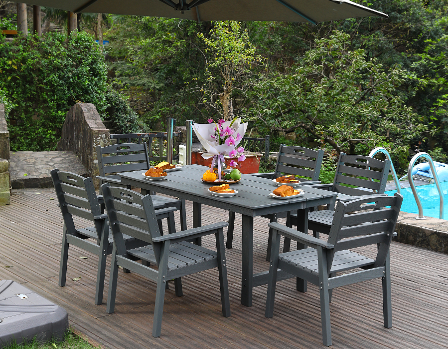 Grey HDPE VI-Pice Outdoor Dining Set cum Horizontali Backrest