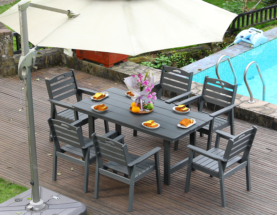Grey HDPE VI-Pice Outdoor Dining Set cum Horizontali Backrest