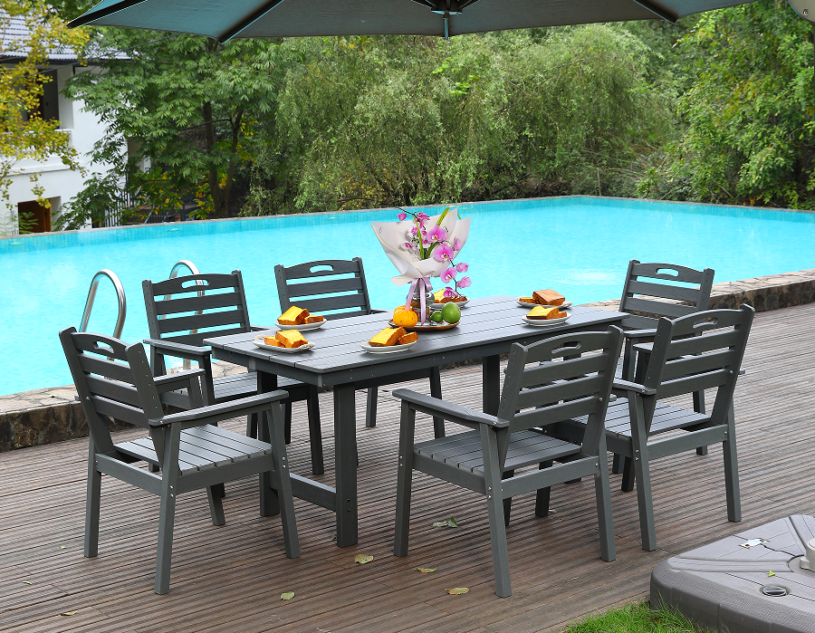 Grey HDPE VI-Pice Outdoor Dining Set cum Horizontali Backrest