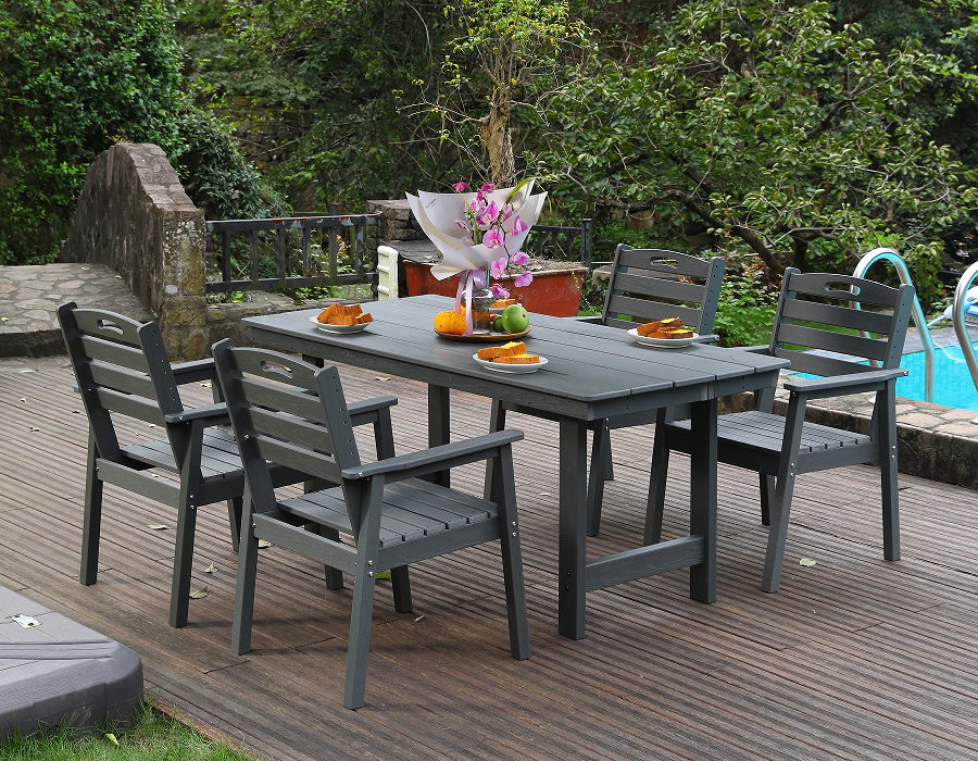 Grey HDPE IV-Pice Outdoor Dining Set cum Horizontali Backrest