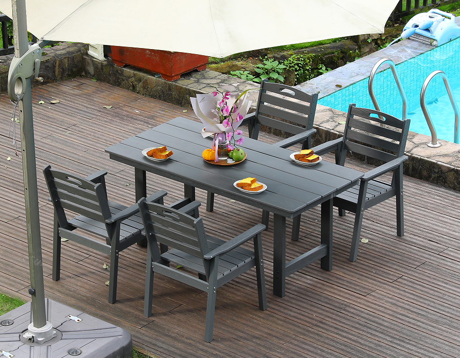 Grey HDPE IV-Pice Outdoor Dining Set cum Horizontali Backrest