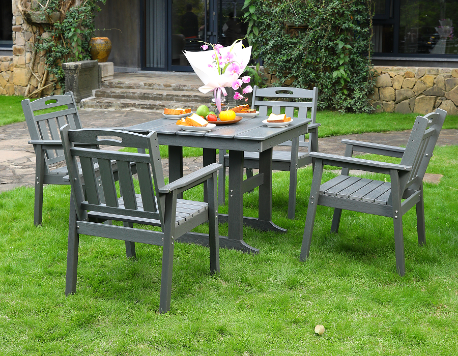Grey HDPE IV-Piece Square Dining Set cum verticali Backrest