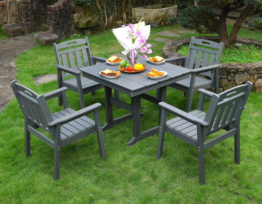 Grey HDPE IV-Piece Square Dining Set cum verticali Backrest