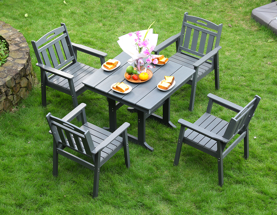 Grey HDPE IV-Piece Square Dining Set cum verticali Backrest