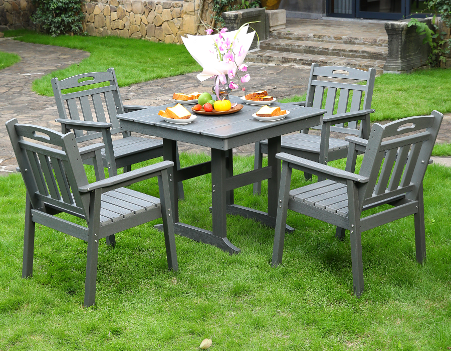 Grey HDPE IV-Piece Square Dining Set cum verticali Backrest