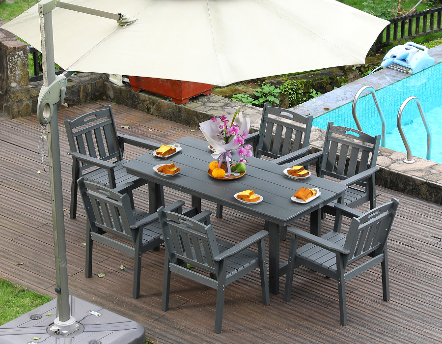 Grey HDPE VI-Pice Outdoor Dining Set cum Verticali Backrest