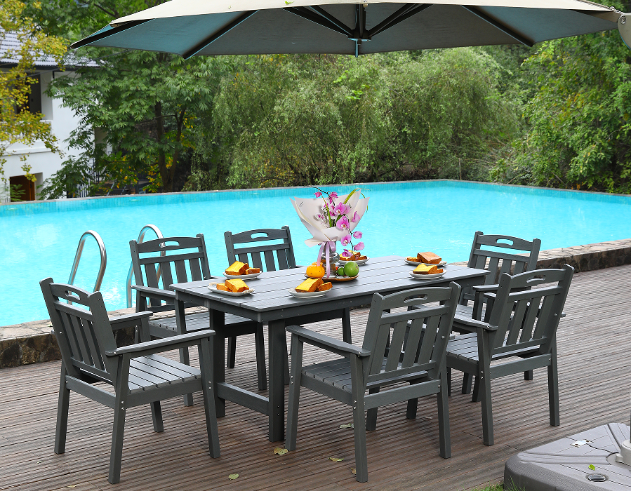 Grey HDPE VI-Pice Outdoor Dining Set cum Verticali Backrest