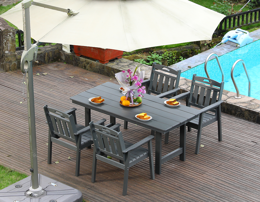 Grey HDPE IV-Pice Outdoor Dining Set cum Verticali Backrest