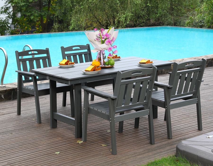 Grey HDPE IV-Pice Outdoor Dining Set cum Verticali Backrest