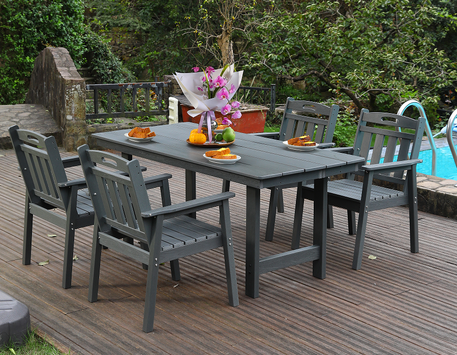Grey HDPE IV-Pice Outdoor Dining Set cum Verticali Backrest