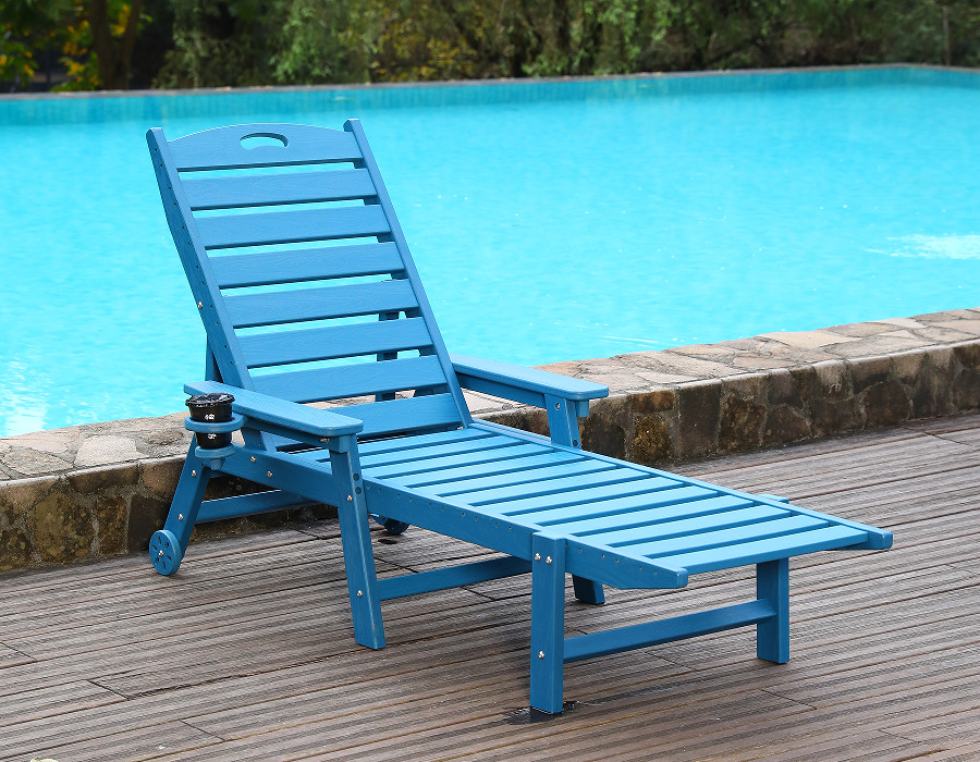 Dive-Ready Blue HDPE Poolside Adirondack Lounge Chair