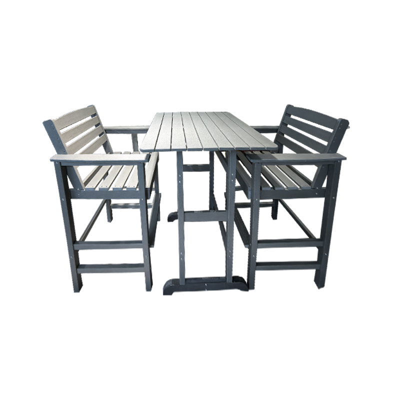 Lux Grey Woodgrain HDPE 3-Pice High Bar Table and Cathedra Set